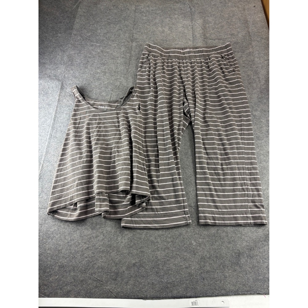 Pact Organic Cotton Pajama Set XL Grey White Striped Tank Wide Leg Crop Pants